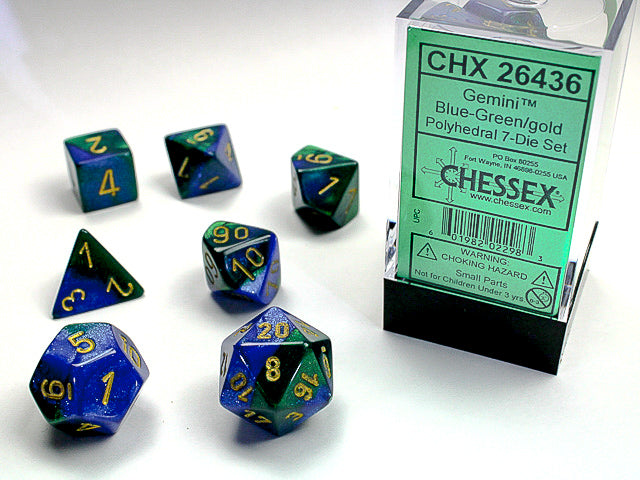 Gemini Blue/Green/Gold 7-Die Set | Anubis Games and Hobby