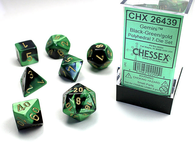 Gemini Black/Green/Gold 7-Die Set | Anubis Games and Hobby