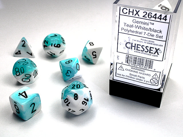 Gemini Teal/White/Black 7-Die Set | Anubis Games and Hobby