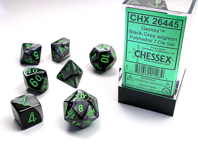 Gemini Black/Grey/Green 7-Die Set | Anubis Games and Hobby