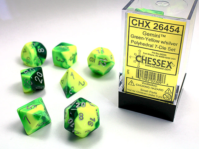 Gemini Green/Yellow/Silver 7-Die Set | Anubis Games and Hobby