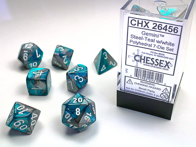 Gemini Steel/Teal/White 7-Die Set | Anubis Games and Hobby