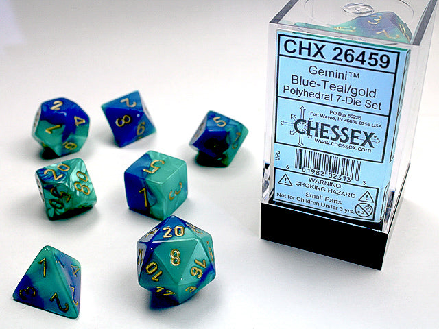 Gemini Blue/Teal/Gold7-Die Set | Anubis Games and Hobby