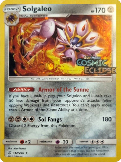 Solgaleo (142/236) (Cosmos Holo) [Sun & Moon: Cosmic Eclipse] | Anubis Games and Hobby