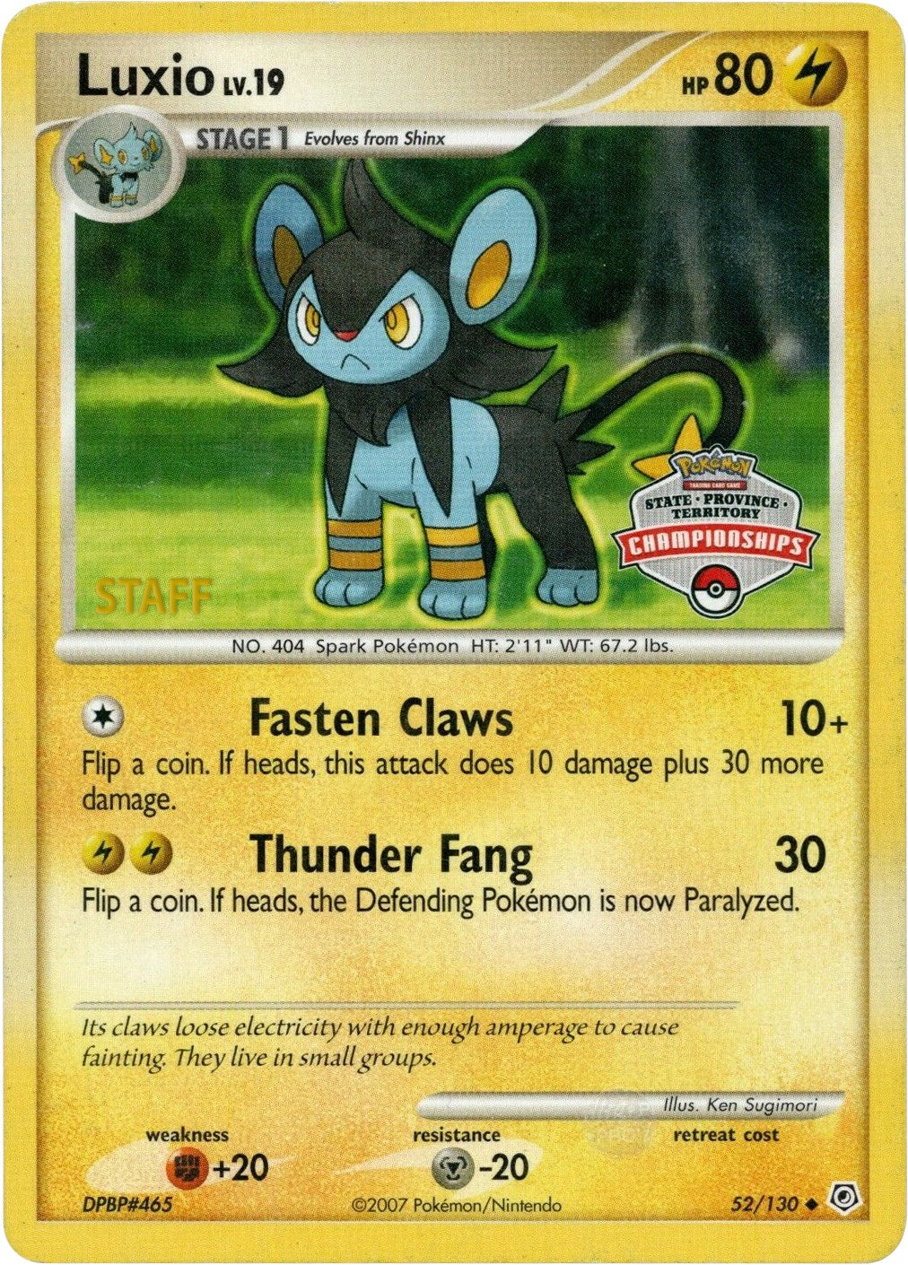 Luxio (52/130) (State Championship Staff Promo) [Diamond & Pearl: Base Set] | Anubis Games and Hobby