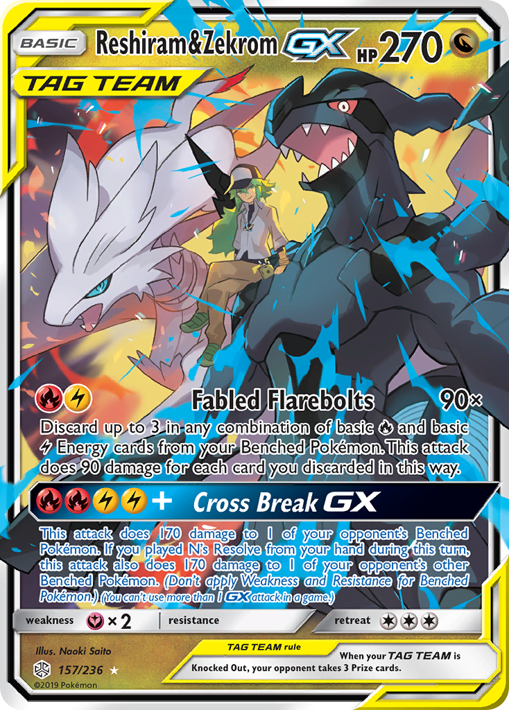 Reshiram & Zekrom GX (157/236) [Sun & Moon: Cosmic Eclipse] | Anubis Games and Hobby