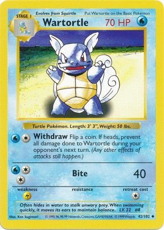 Wartortle (42/102) [Base Set Shadowless Unlimited] | Anubis Games and Hobby