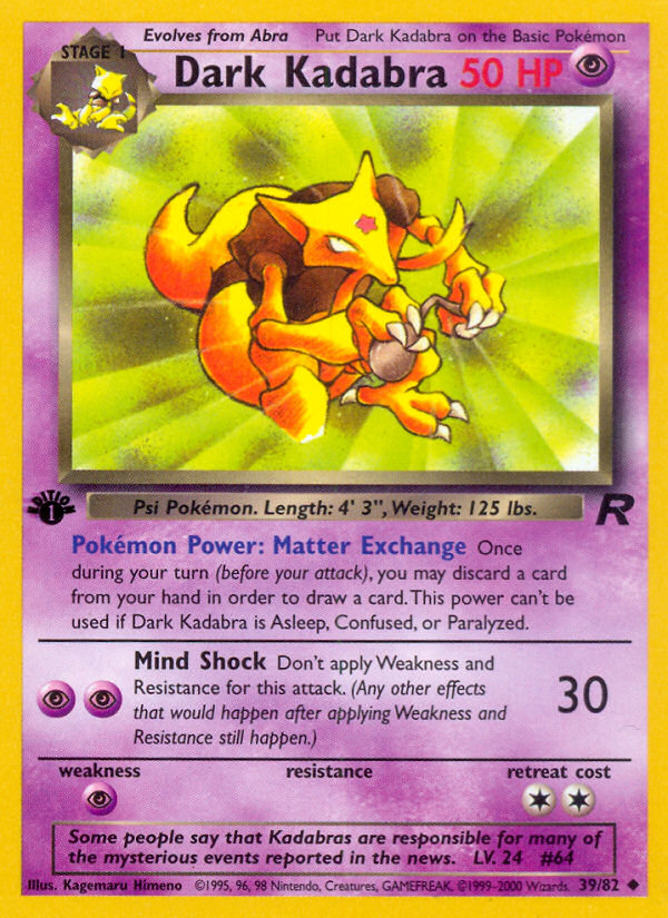 Dark Kadabra (39/82) [Team Rocket 1st Edition] | Anubis Games and Hobby