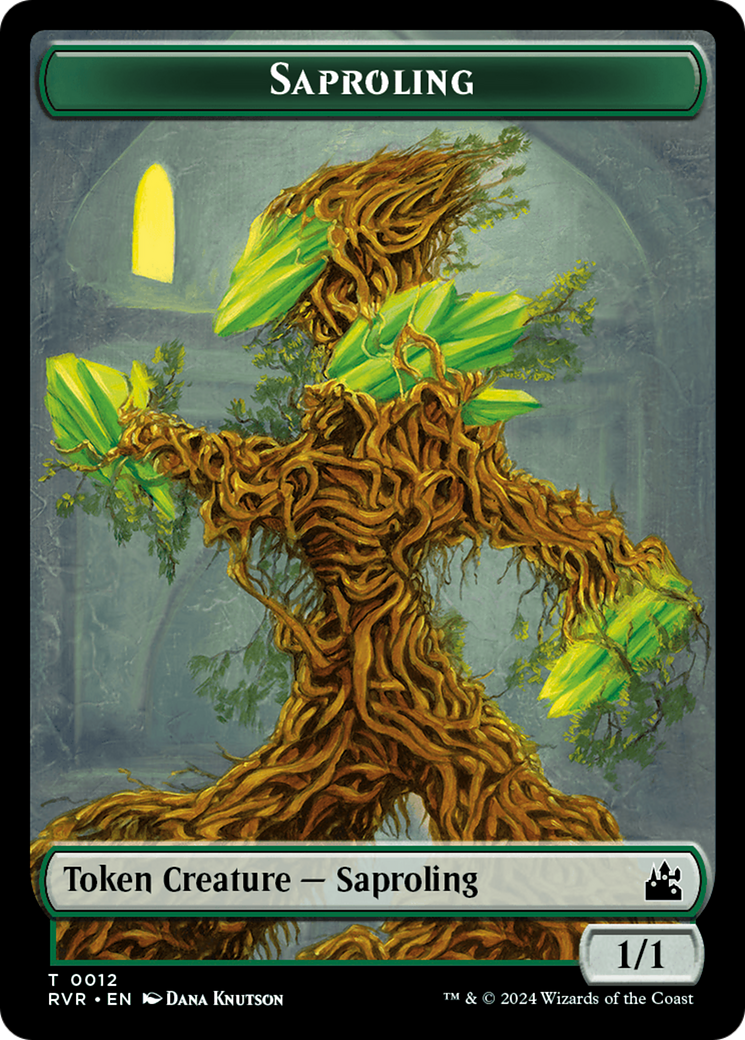 Saproling // Dragon Double-Sided Token [Ravnica Remastered Tokens] | Anubis Games and Hobby