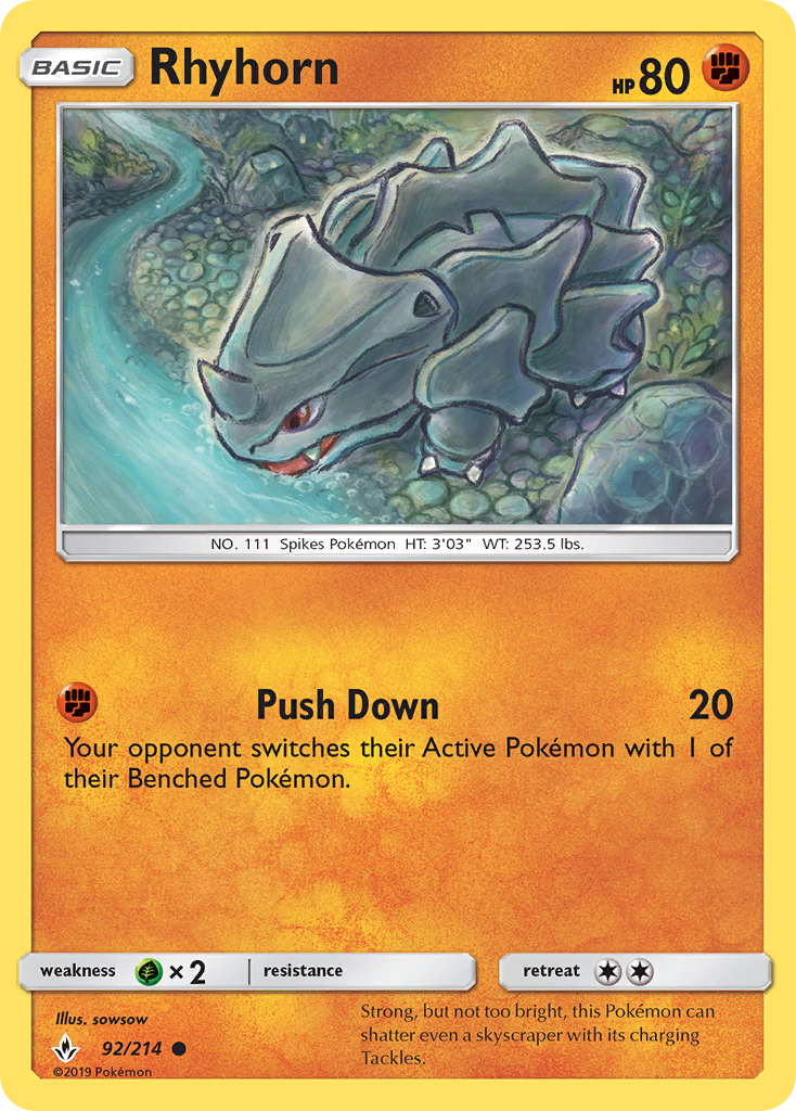 Rhyhorn (92/214) [Sun & Moon: Unbroken Bonds] | Anubis Games and Hobby