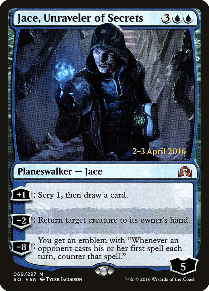 Jace, Unraveler of Secrets [Shadows over Innistrad Prerelease Promos] | Anubis Games and Hobby