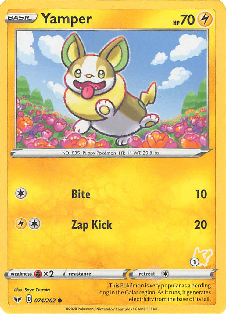 Yamper (074/202) (Pikachu Stamp #1) [Battle Academy 2022] | Anubis Games and Hobby