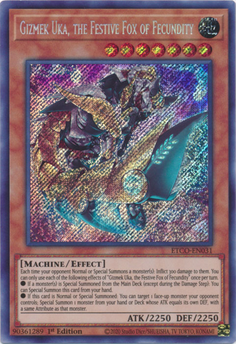 Gizmek Uka, the Festive Fox of Fecundity [ETCO-EN031] Secret Rare | Anubis Games and Hobby