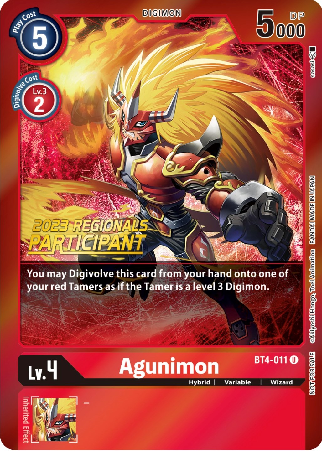 Agunimon [BT4-011] (2023 Regionals Participant) [Great Legend Promos] | Anubis Games and Hobby