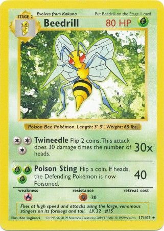 Beedrill (17/102) [Base Set Shadowless Unlimited] | Anubis Games and Hobby