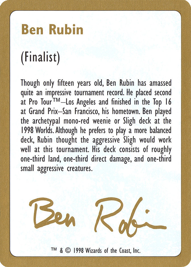 Ben Rubin Bio [World Championship Decks 1998] | Anubis Games and Hobby