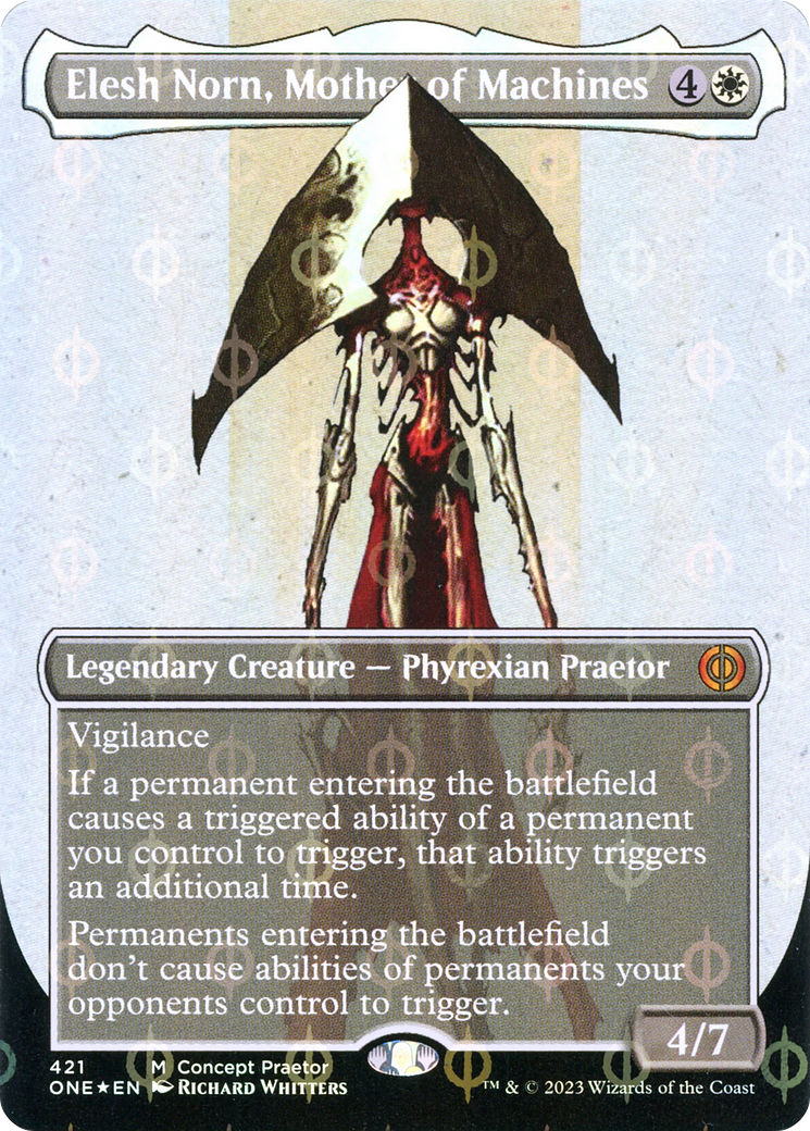 Elesh Norn, Mother of Machines (Borderless Concept Praetors Step-and-Compleat Foil) [Phyrexia: All Will Be One] | Anubis Games and Hobby