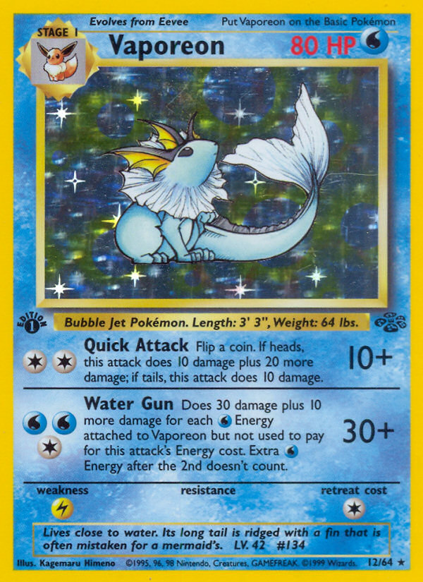 Vaporeon (12/64) [Jungle 1st Edition] | Anubis Games and Hobby