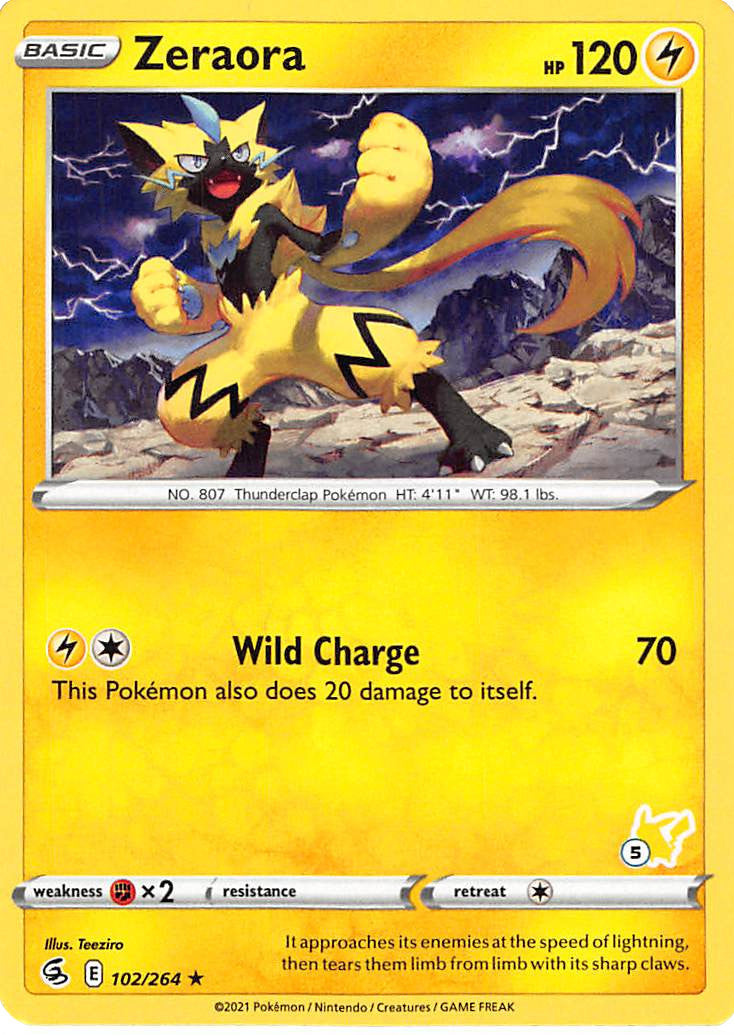 Zeraora (102/264) (Pikachu Stamp #5) [Battle Academy 2022] | Anubis Games and Hobby