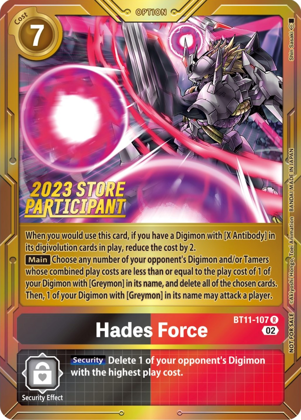 Hades Force [BT11-107] (2023 Store Participant) [Dimensional Phase Promos] | Anubis Games and Hobby