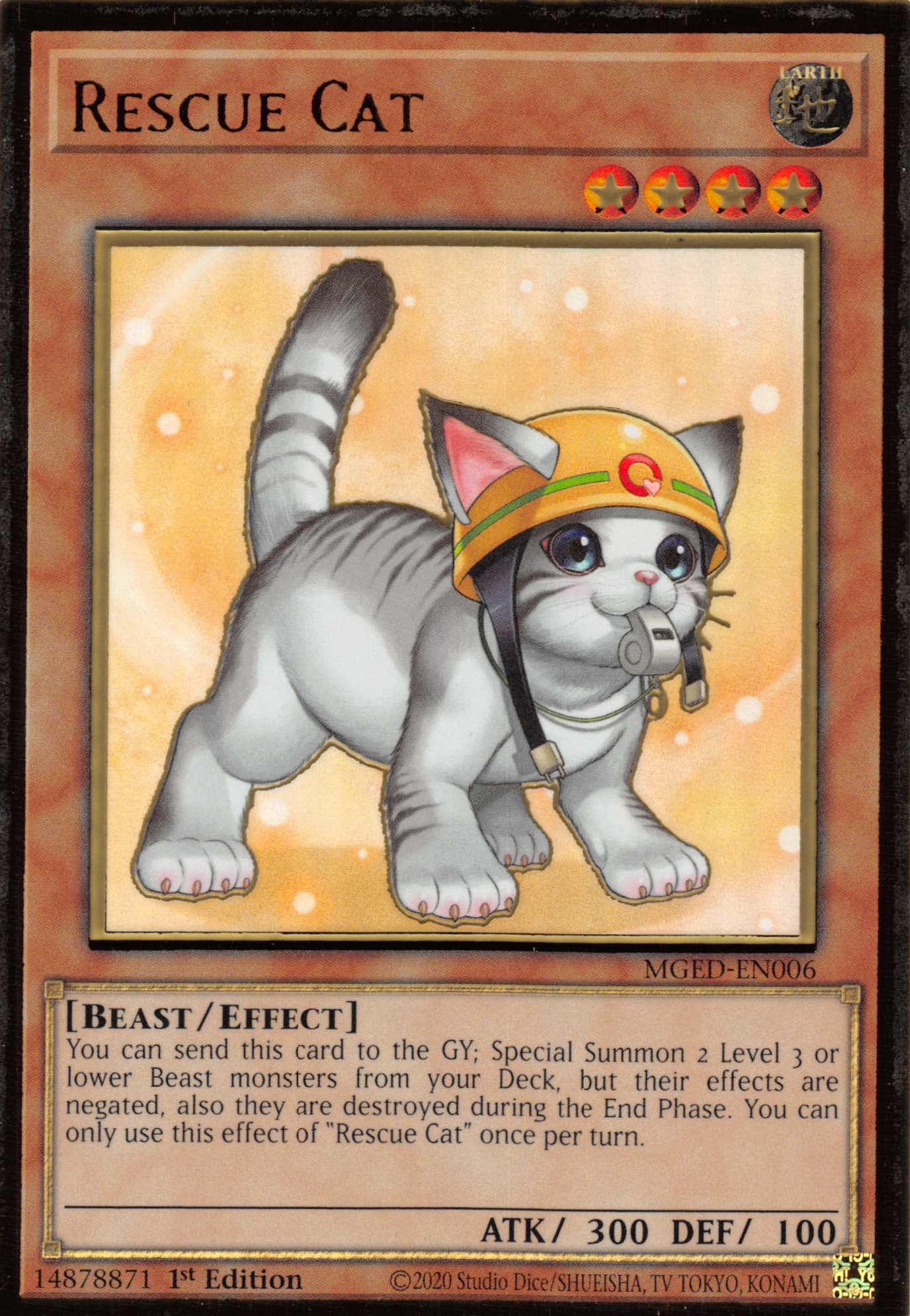Rescue Cat (Alternate Art) [MGED-EN006] Gold Rare | Anubis Games and Hobby