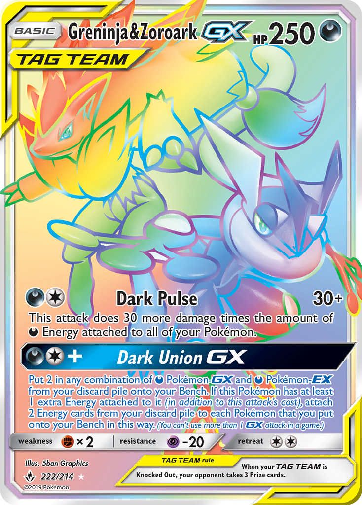 Greninja & Zoroark GX (222/214) [Sun & Moon: Unbroken Bonds] | Anubis Games and Hobby