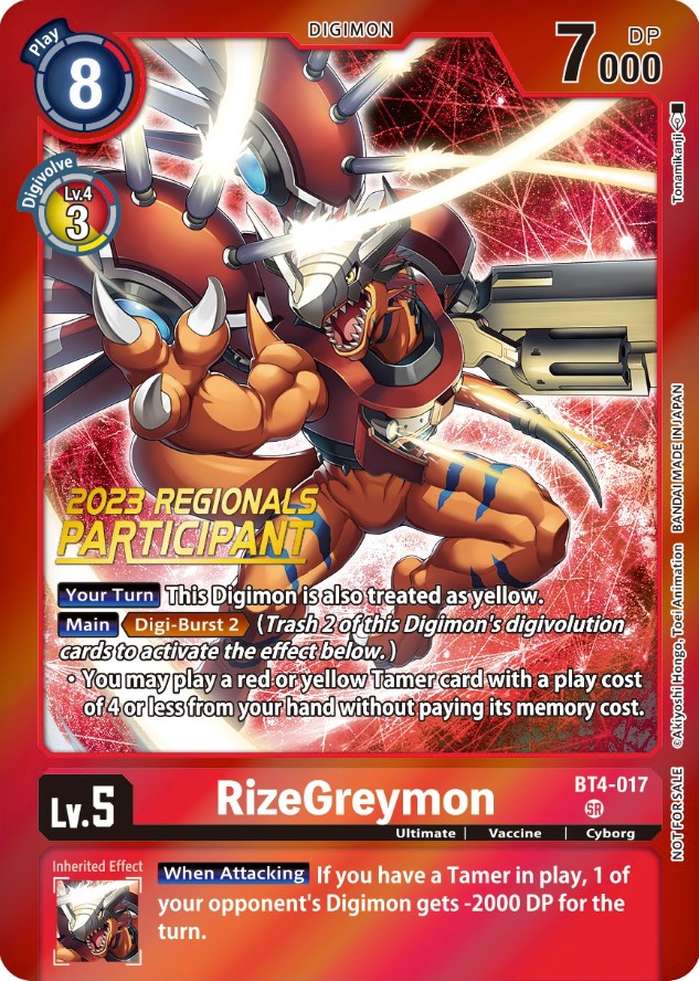 RizeGreymon [BT4-017] (2023 Regionals Participant) [Great Legend Promos] | Anubis Games and Hobby