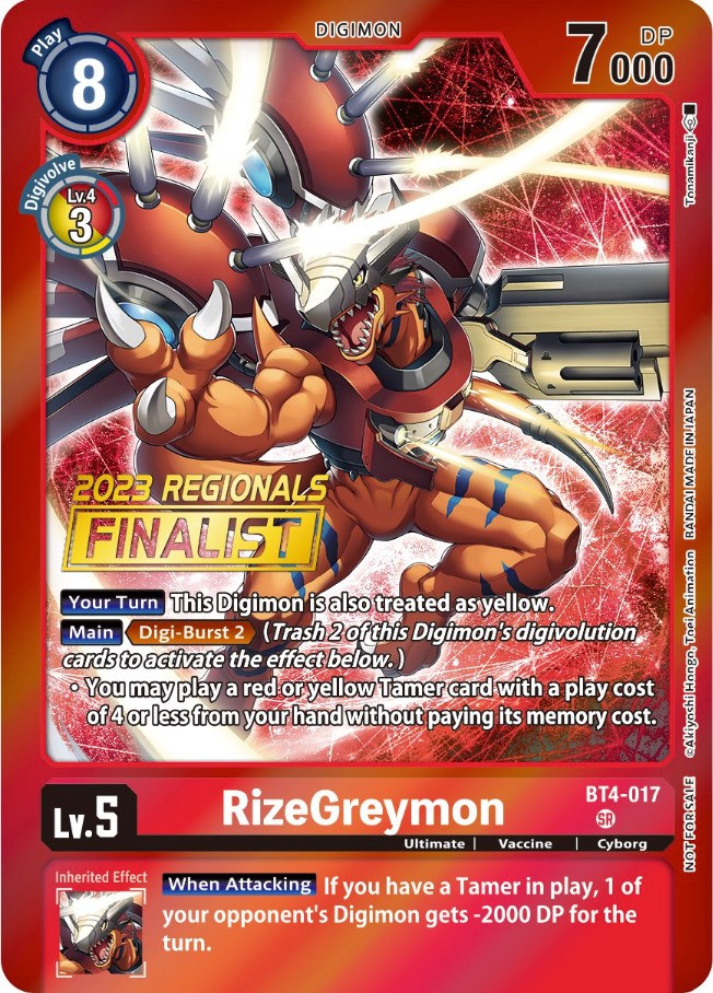 RizeGreymon [BT4-017] (2023 Regionals Finalist) [Great Legend Promos] | Anubis Games and Hobby