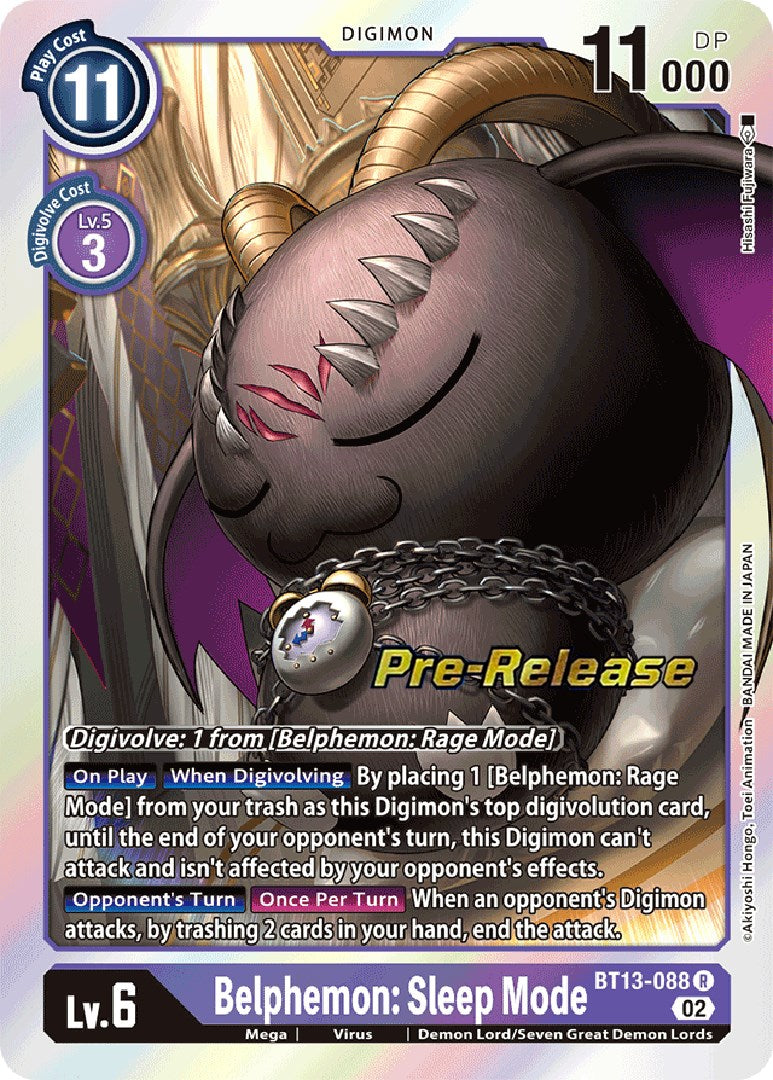 Belphemon: Sleep Mode [BT13-088] [Versus Royal Knight Booster Pre-Release Cards] | Anubis Games and Hobby