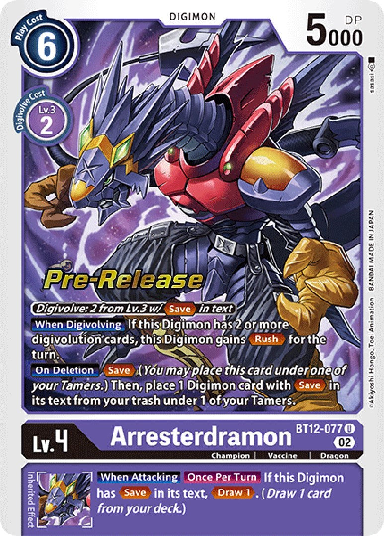 Arresterdramon [BT12-077] [Across Time Pre-Release Cards] | Anubis Games and Hobby