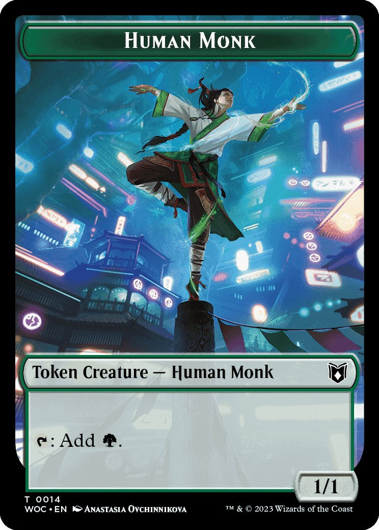 Human Monk // Saproling Double-Sided Token [Wilds of Eldraine Commander Tokens] | Anubis Games and Hobby