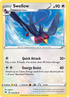 Swellow (134/185) [Sword & Shield: Vivid Voltage] | Anubis Games and Hobby