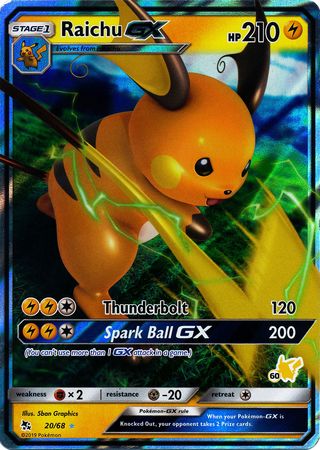 Raichu GX (20/68) (Pikachu Stamp #60) [Battle Academy 2020] | Anubis Games and Hobby