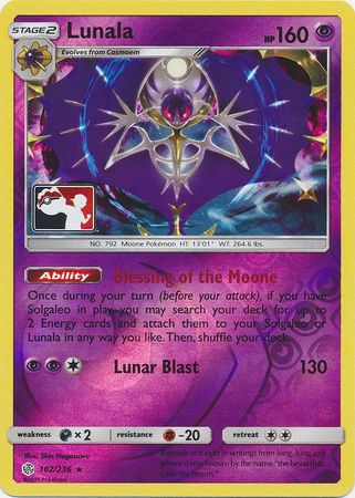 Lunala (102/236) (Pokemon Club Special Print) [Sun & Moon: Cosmic Eclipse] | Anubis Games and Hobby