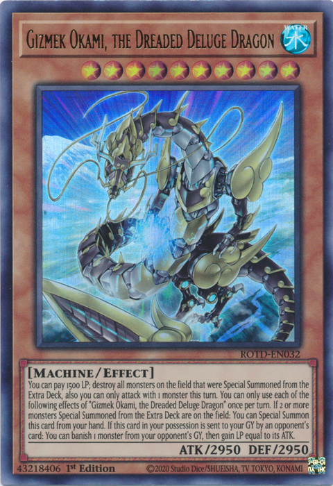 Gizmek Okami, the Dreaded Deluge Dragon [ROTD-EN032] Ultra Rare | Anubis Games and Hobby