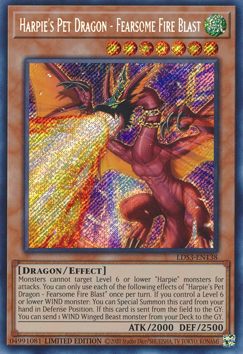 Harpie's Pet Dragon - Fearsome Fire Blast [LDS3-EN138] Secret Rare | Anubis Games and Hobby