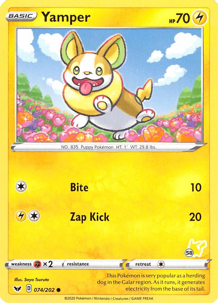 Yamper (074/202) (Pikachu Stamp #58) [Battle Academy 2022] | Anubis Games and Hobby