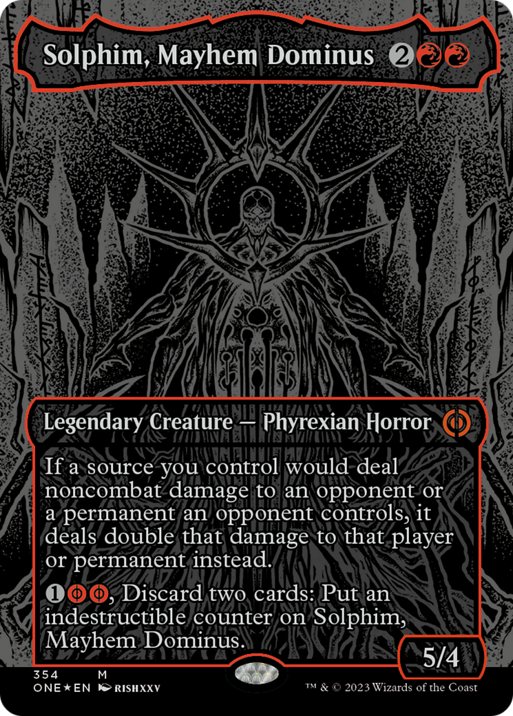 Solphim, Mayhem Dominus (Oil Slick Raised Foil) [Phyrexia: All Will Be One] | Anubis Games and Hobby