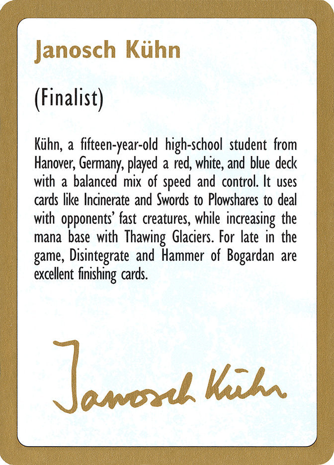 Janosch Kuhn Bio [World Championship Decks 1997] | Anubis Games and Hobby