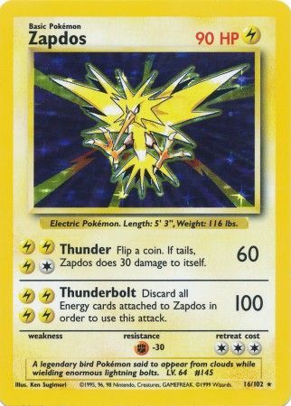 Zapdos (16/102) [Base Set Unlimited] | Anubis Games and Hobby