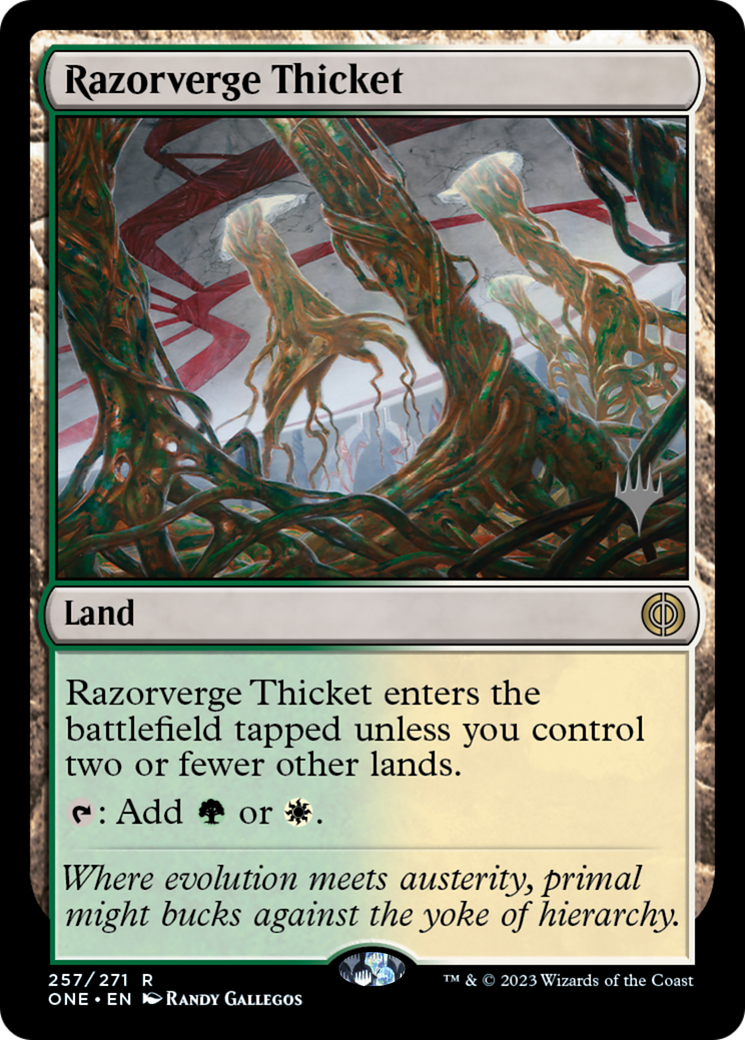 Razorverge Thicket (Promo Pack) [Phyrexia: All Will Be One Promos] | Anubis Games and Hobby