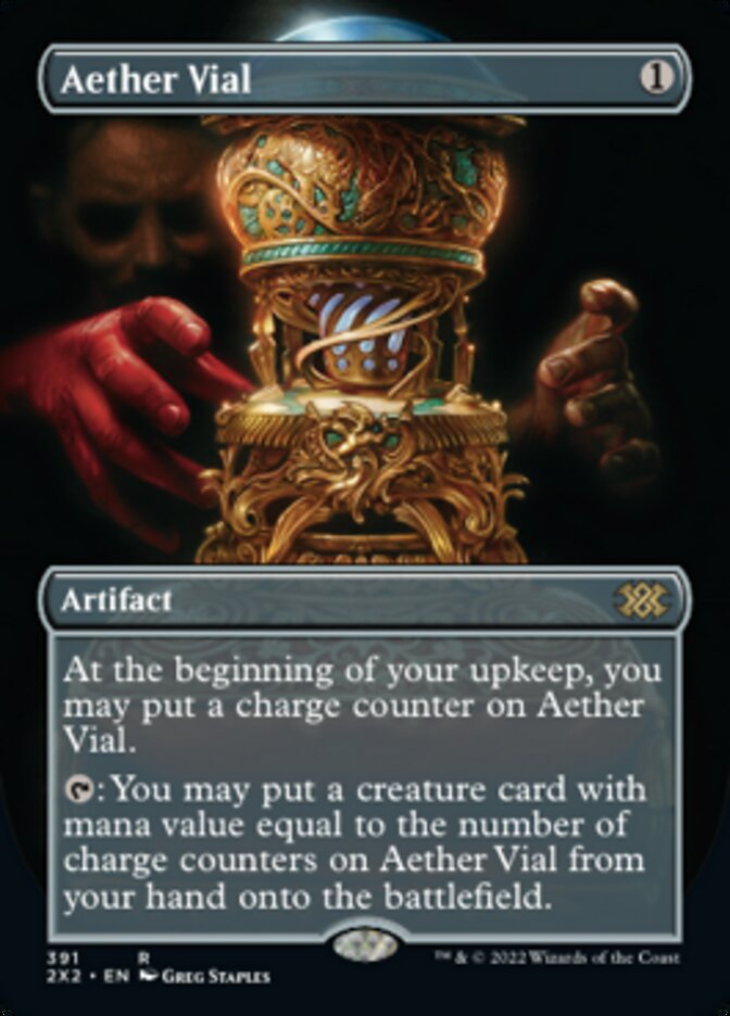 Aether Vial (Borderless Alternate Art) [Double Masters 2022] | Anubis Games and Hobby