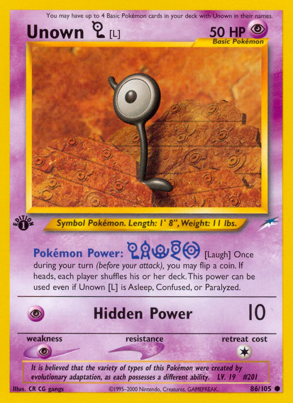 Unown [L] (86/105) [Neo Destiny 1st Edition] | Anubis Games and Hobby