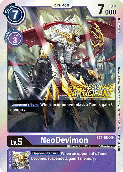 NeoDevimon [BT4-084] (2022 Championship Online Regional) (Online Participant) [Great Legend Promos] | Anubis Games and Hobby