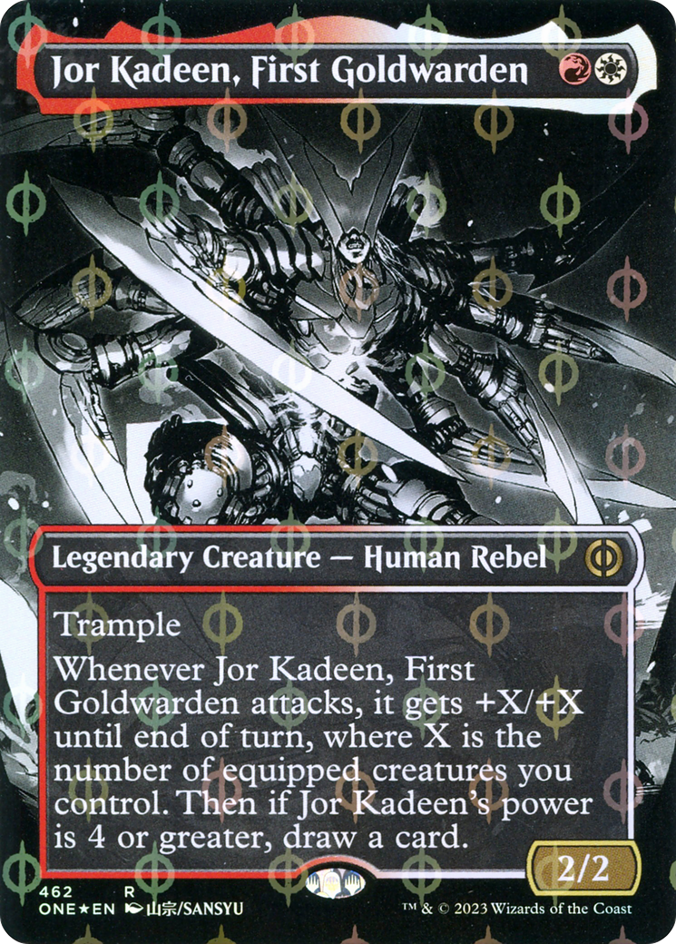 Jor Kadeen, First Goldwarden (Borderless Manga Step-and-Compleat Foil) [Phyrexia: All Will Be One] | Anubis Games and Hobby