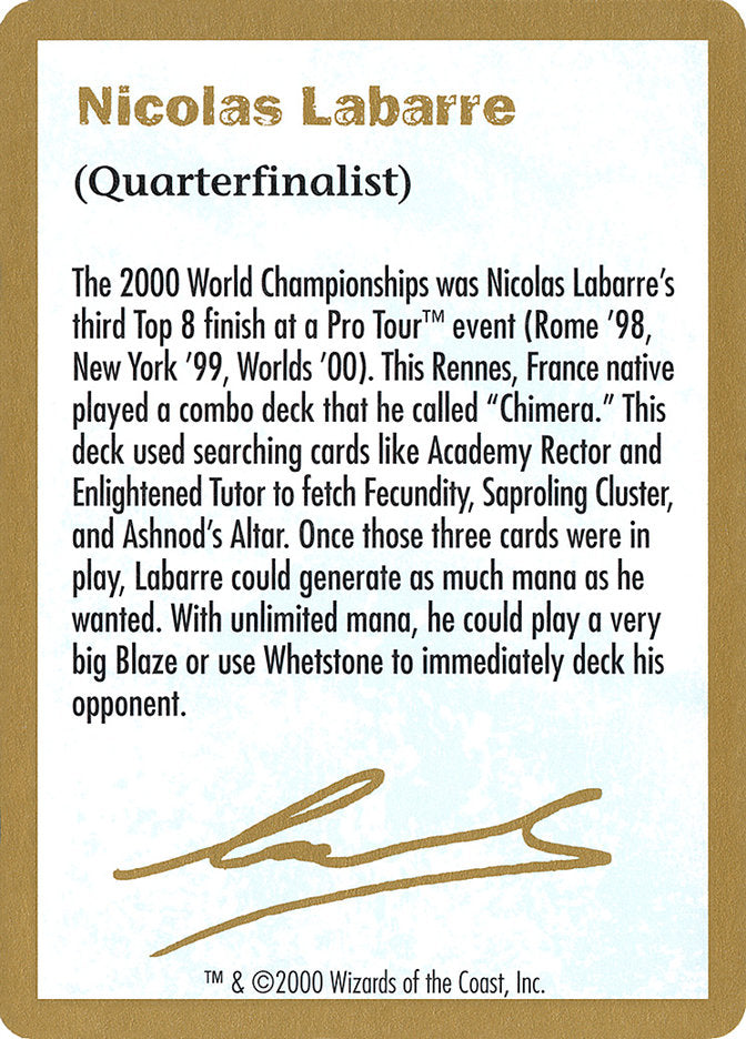 Nicolas Labarre Bio [World Championship Decks 2000] | Anubis Games and Hobby