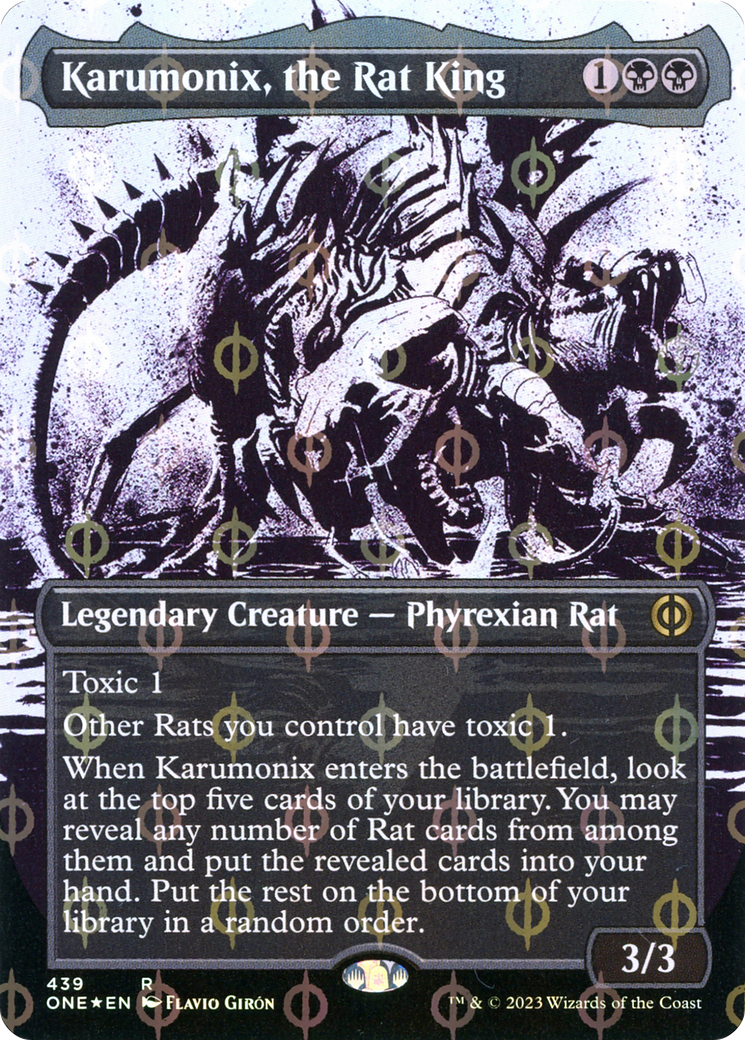 Karumonix, the Rat King (Borderless Ichor Step-and-Compleat Foil) [Phyrexia: All Will Be One] | Anubis Games and Hobby