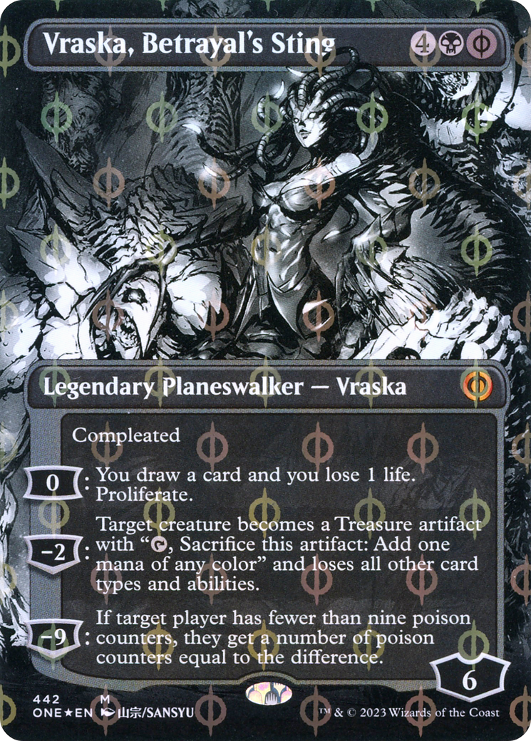 Vraska, Betrayal's Sting (Borderless Manga Step-and-Compleat Foil) [Phyrexia: All Will Be One] | Anubis Games and Hobby