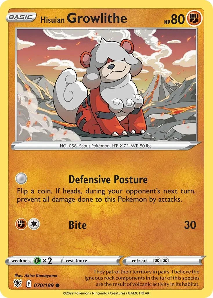 Hisuian Growlithe (070/189) (Theme Deck Exclusive) [Sword & Shield: Astral Radiance] | Anubis Games and Hobby