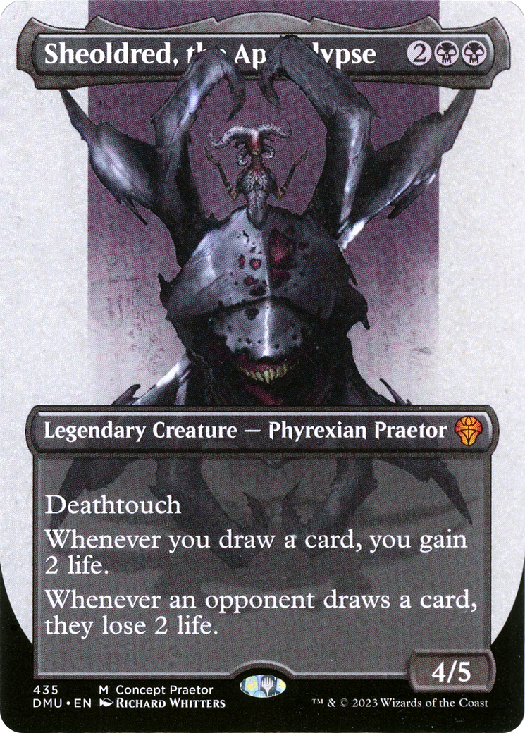 Sheoldred, the Apocalypse (Borderless Concept Praetors) [Phyrexia: All Will Be One] | Anubis Games and Hobby